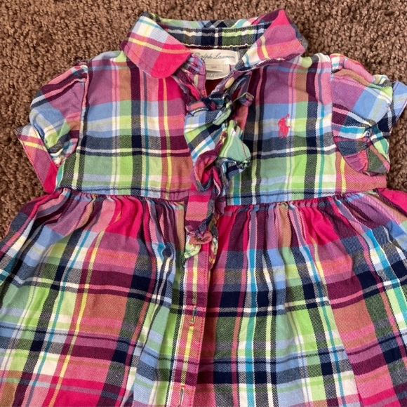 RALPH LAUREN Baby Outfit Plaid Top & Matching Leggings Size 12 Months Pink Blue - Picture 3 of 9